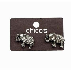 Chico's Silver Tone Rhinestone Elephant Studded Post Earrings Pierced Pair 3/4"